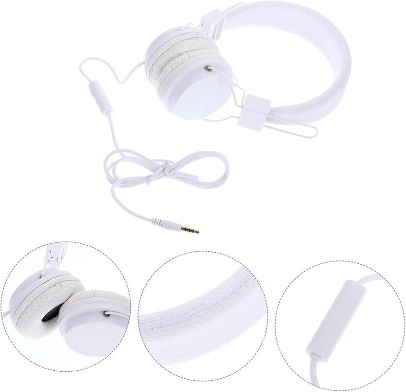 White Wired Over Ear Headphones with Noise Cancelling Microphone Comfortable Gaming Headset for Laptop - Image 3